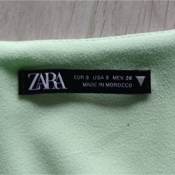 Zara Bodycon Spaghetti Strap Mini Dress with Tie Detail, Size 5 Light Mint Green - Picture 2 of 12